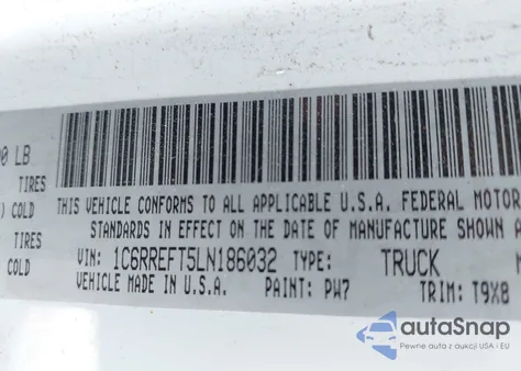 2020 Ram 1500 Big Horn/Lone Star z USA, uszkodzony, nr VIN 1C6RREFT5LN186032